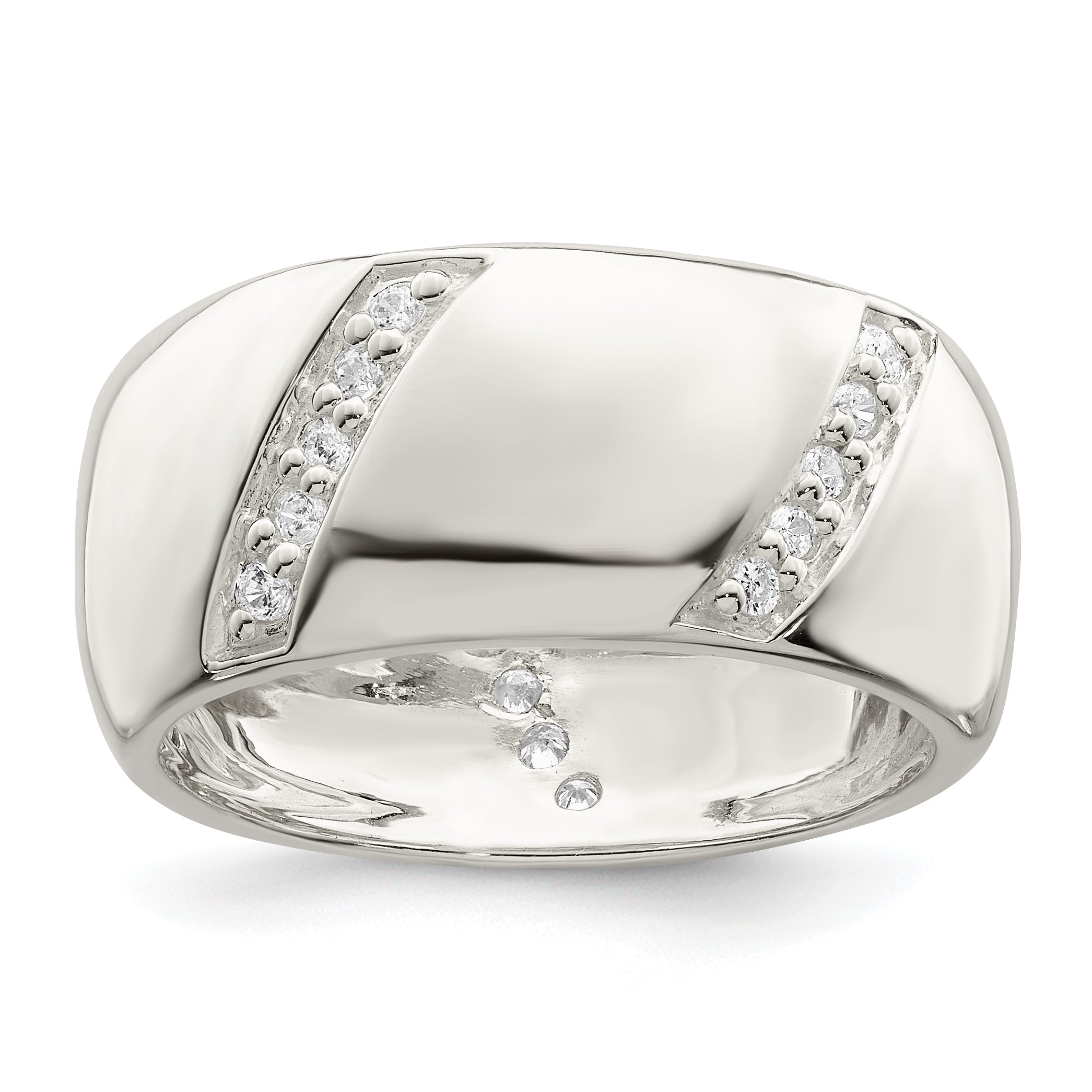 Sterling Silver Cz Slanted Lines Ring