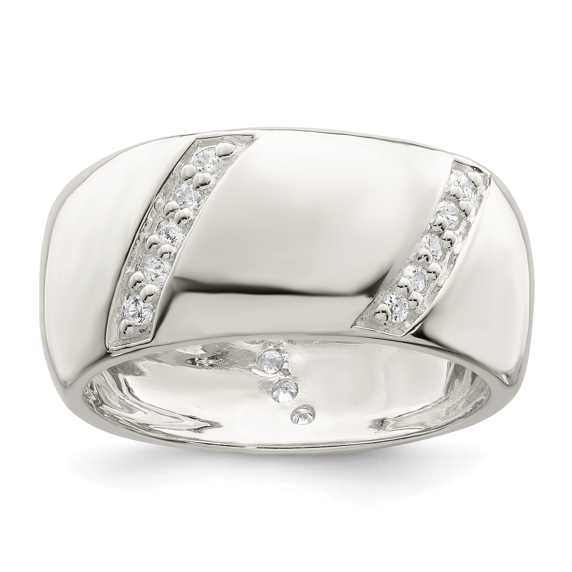 Sterling Silver Cz Slanted Lines Ring