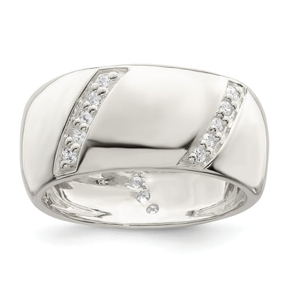 Sterling Silver Cz Slanted Lines Ring