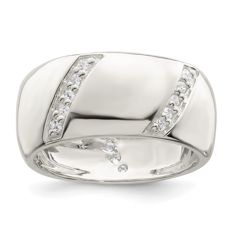 Sterling Silver Cz Slanted Lines Ring