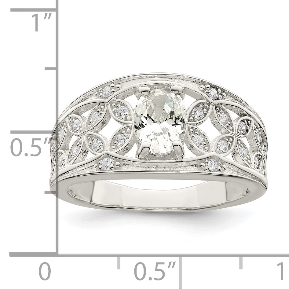 Sterling Silver Cz Flower Ring