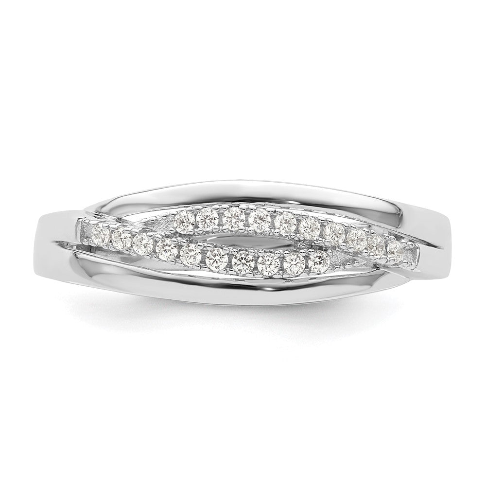 Sterling Silver Rhodium Plated Cz Twisted Band (Size 7 Only)