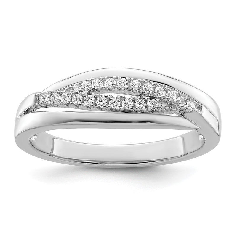 Sterling Silver Rhodium Plated Cz Twisted Band (Size 7 Only)