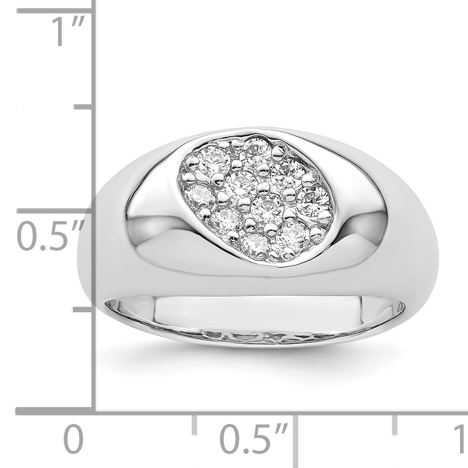 Sterling Silver Rhodium Plated Cz Oval Cluster Ring