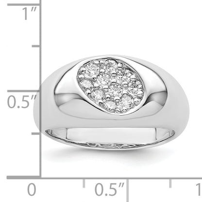 Sterling Silver Rhodium Plated Cz Oval Cluster Ring