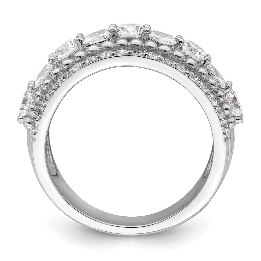 Sterling Silver Rhodium Plated Cz 5 Row Ring (Size 6 Only)