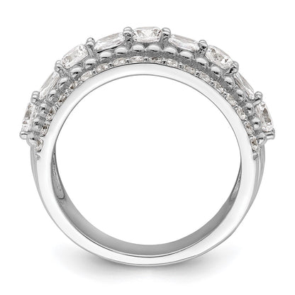 Sterling Silver Rhodium Plated Cz 5 Row Ring (Size 6 Only)