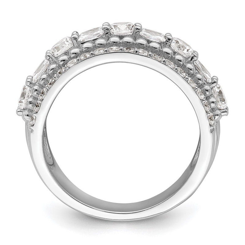 Sterling Silver Rhodium Plated Cz 5 Row Ring (Size 6 Only)
