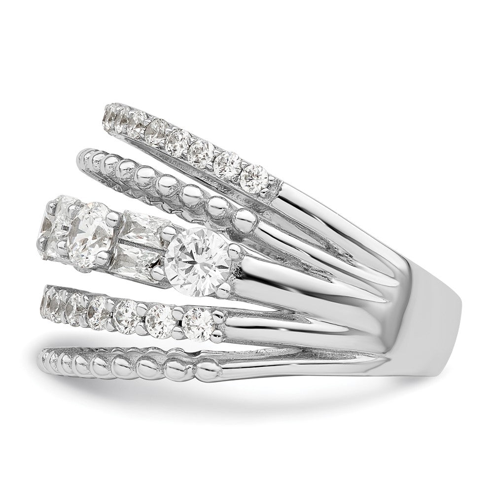 Sterling Silver Rhodium Plated Cz 5 Row Ring (Size 6 Only)