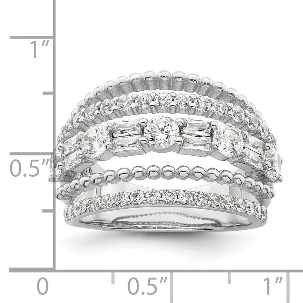 Sterling Silver Rhodium Plated Cz 5 Row Ring (Size 6 Only)
