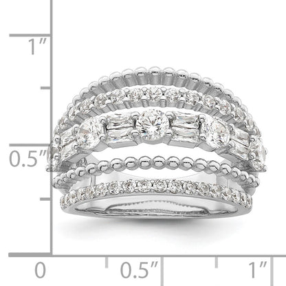 Sterling Silver Rhodium Plated Cz 5 Row Ring (Size 6 Only)