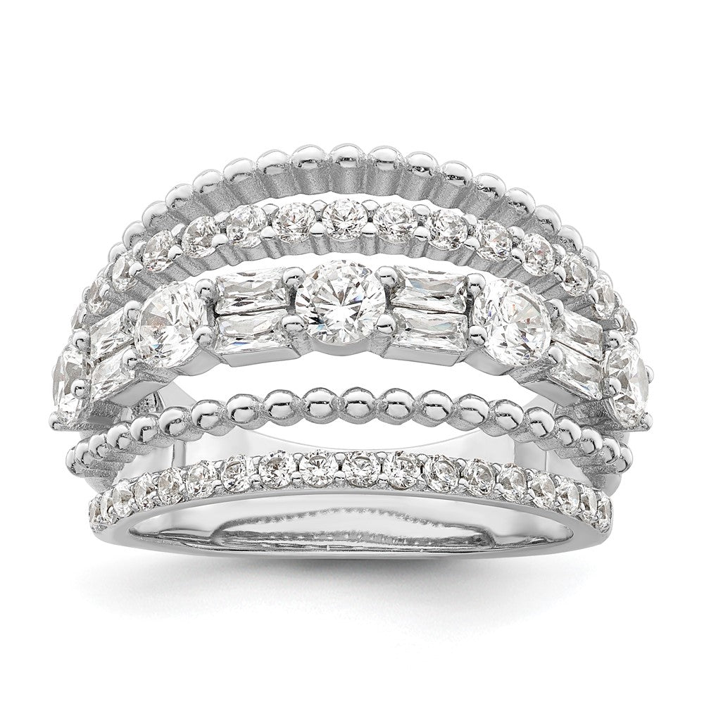 Sterling Silver Rhodium Plated Cz 5 Row Ring (Size 6 Only)