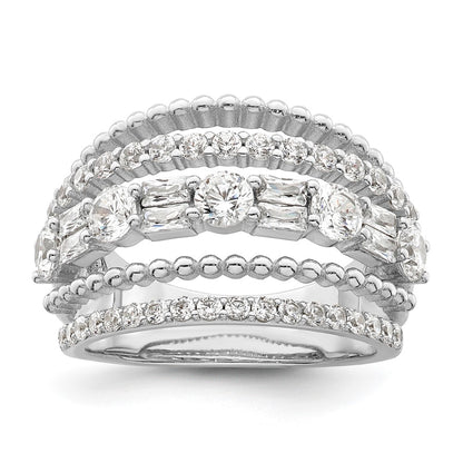 Sterling Silver Rhodium Plated Cz 5 Row Ring (Size 6 Only)