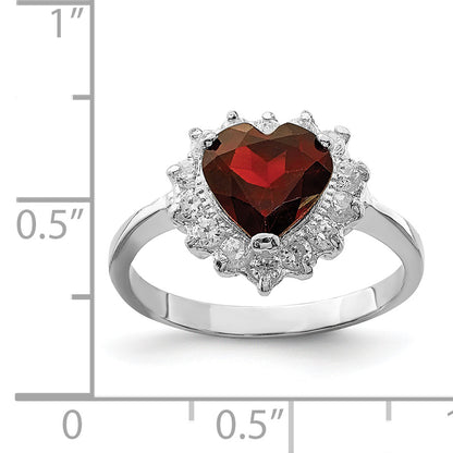 Sterling Silver Rhodium Plated Garnet & Cz Ring