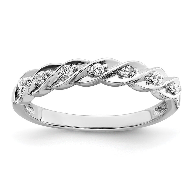 Sterling Silver Rh Polished Cz Twisted Ring