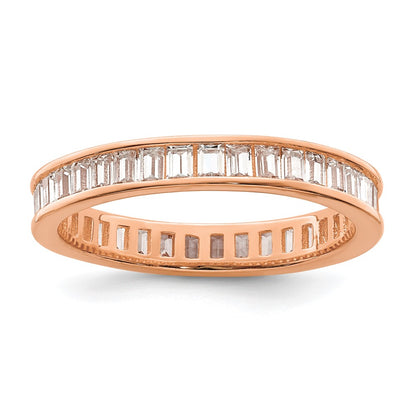 Sterling Silver Polished Rose Tone Channel Set Cz Band