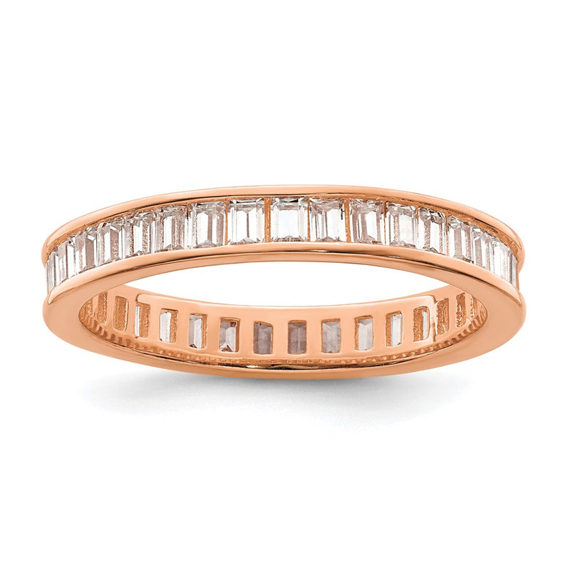 Sterling Silver Polished Rose Tone Channel Set Cz Band