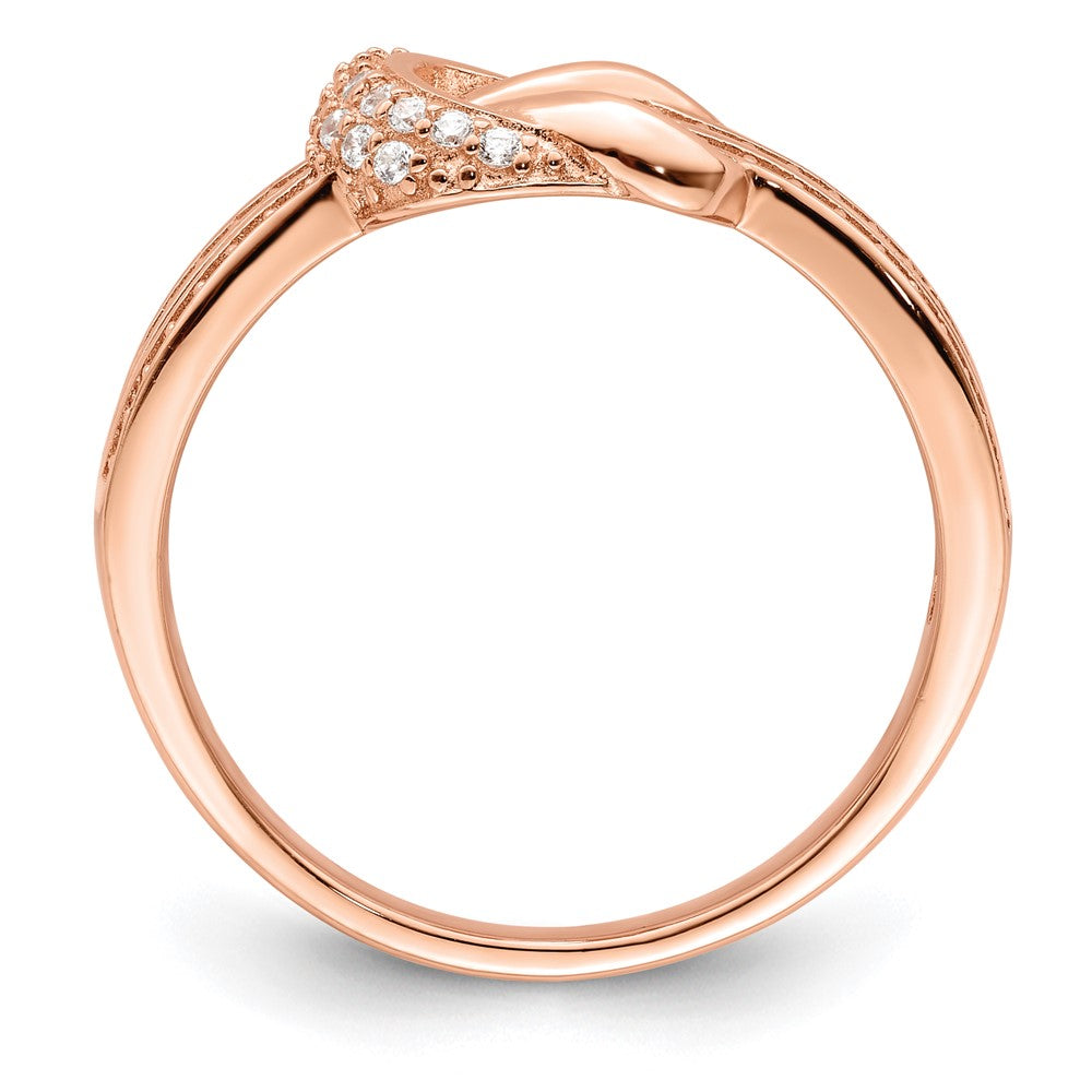 Sterling Silver Polished Rose Tone Cz Knot Ring