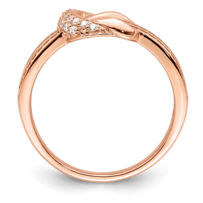 Sterling Silver Polished Rose Tone Cz Knot Ring