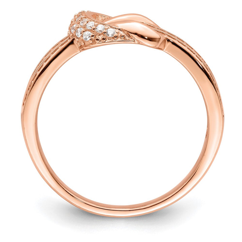 Sterling Silver Polished Rose Tone Cz Knot Ring