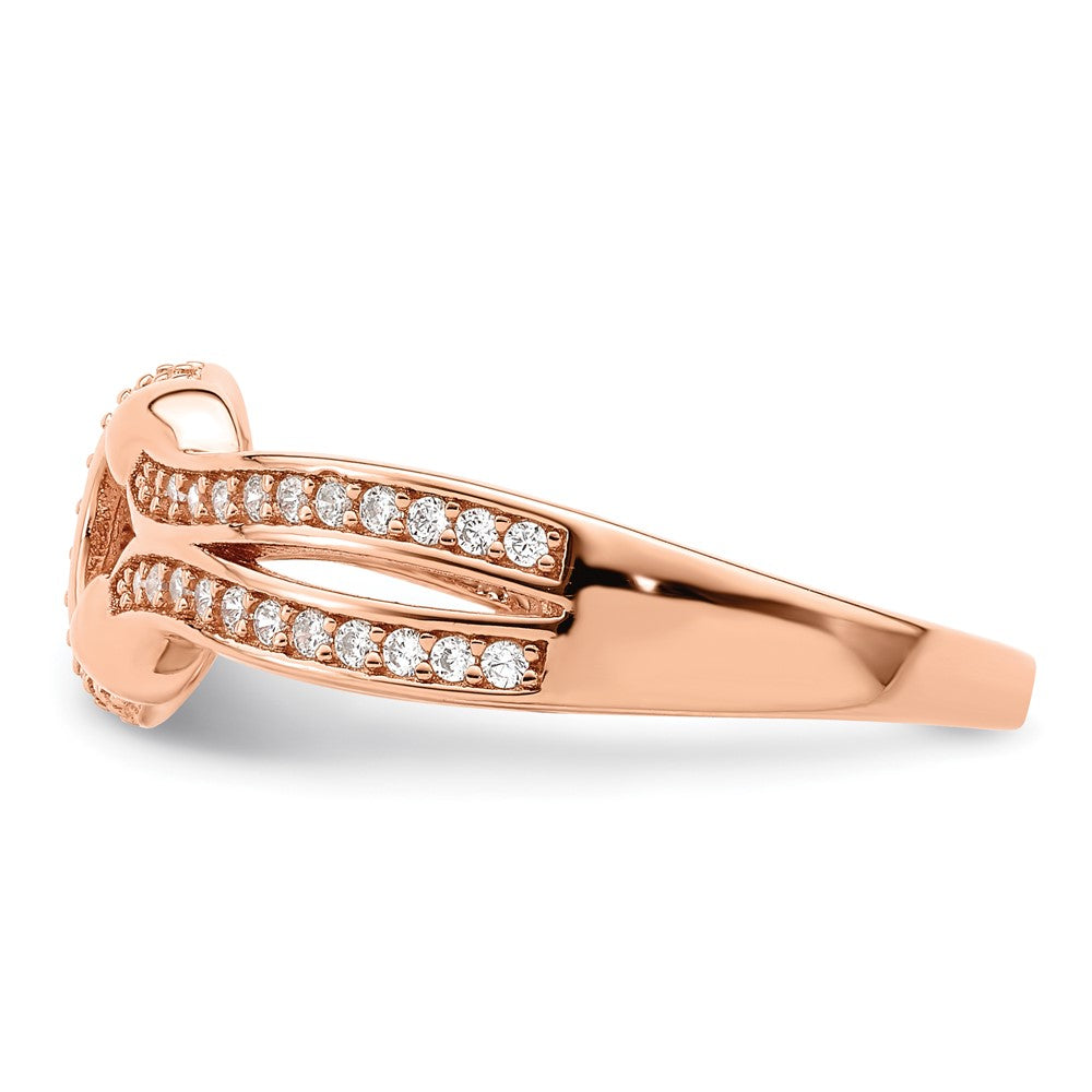 Sterling Silver Polished Rose Tone Cz Knot Ring