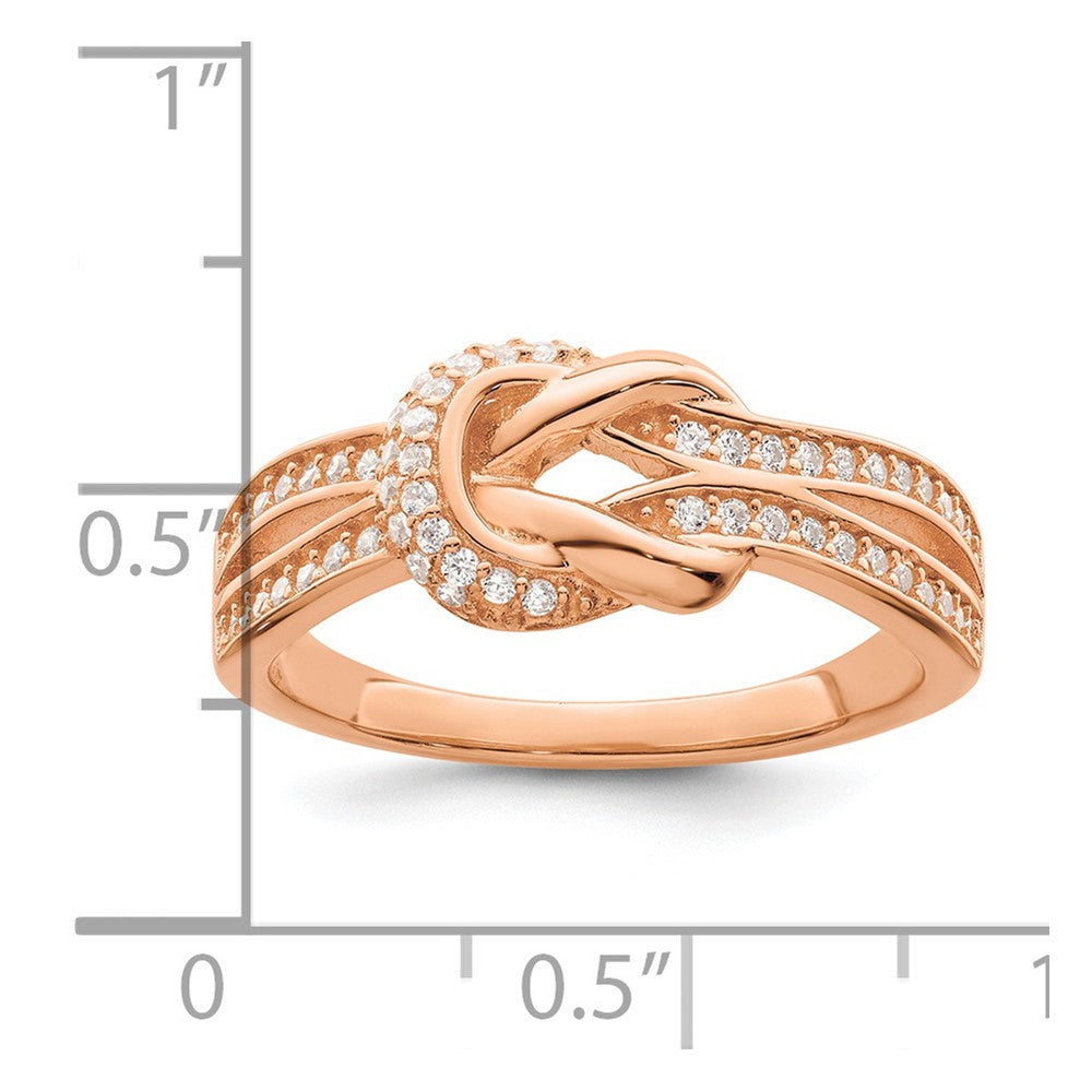 Sterling Silver Polished Rose Tone Cz Knot Ring