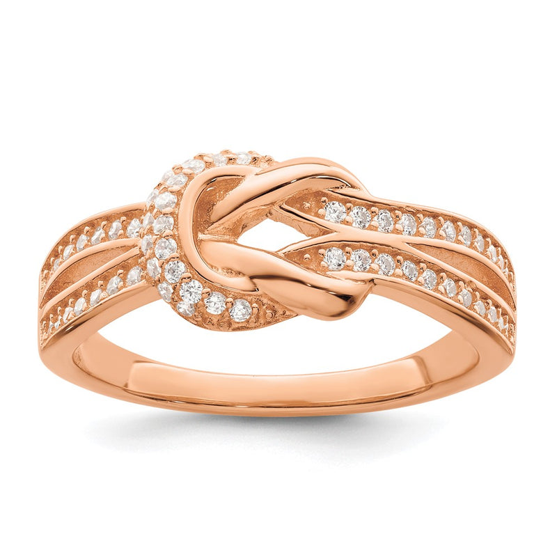 Sterling Silver Polished Rose Tone Cz Knot Ring