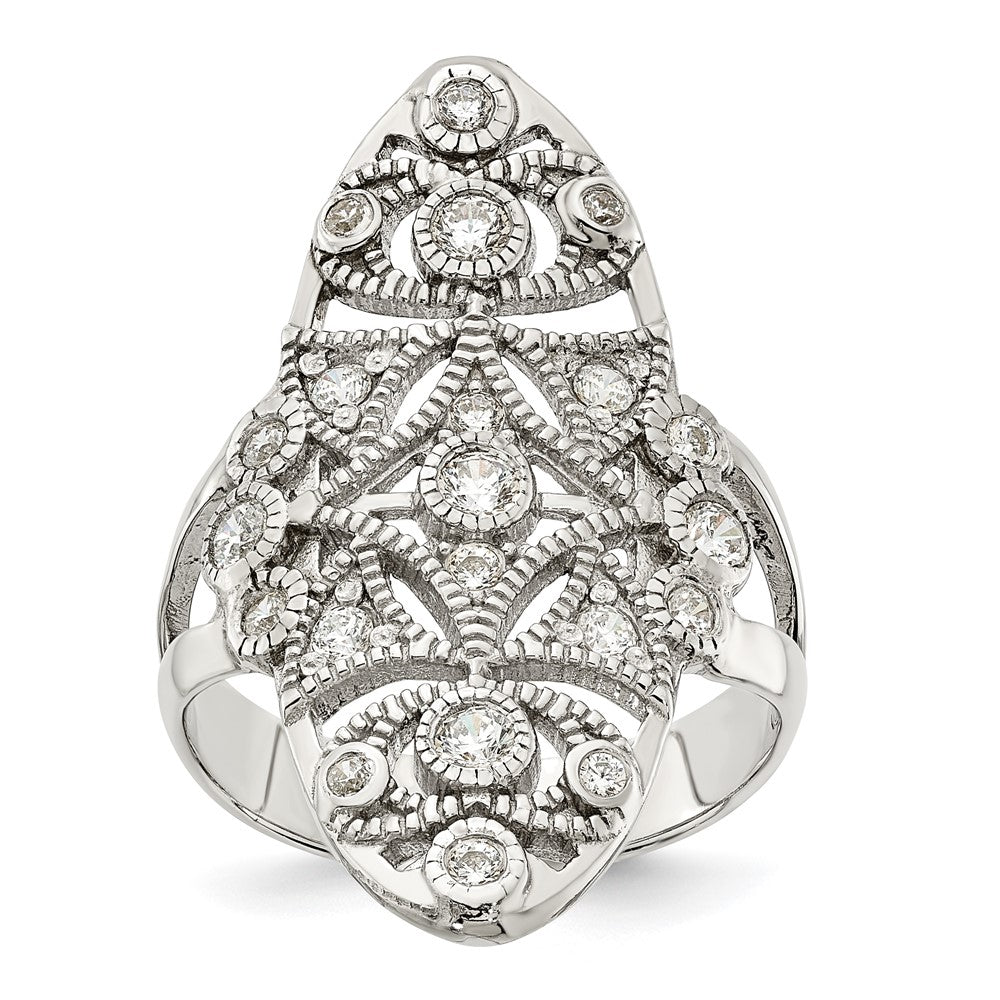 Sterling Silver Polished Fancy Cz Ring