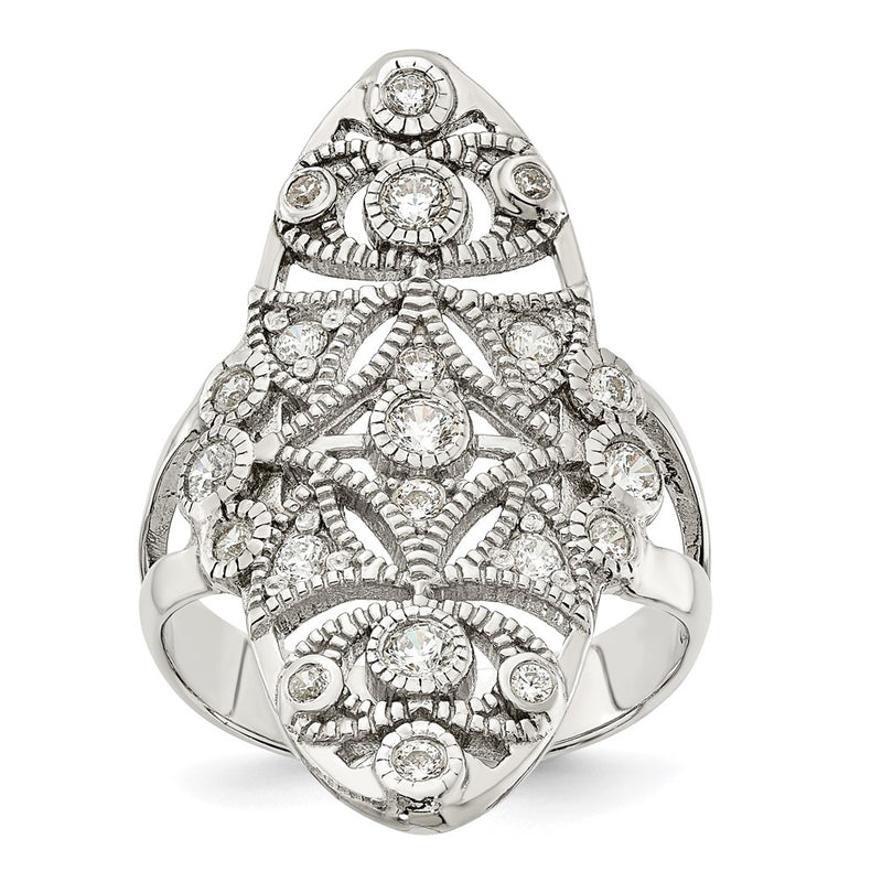 Sterling Silver Polished Fancy Cz Ring