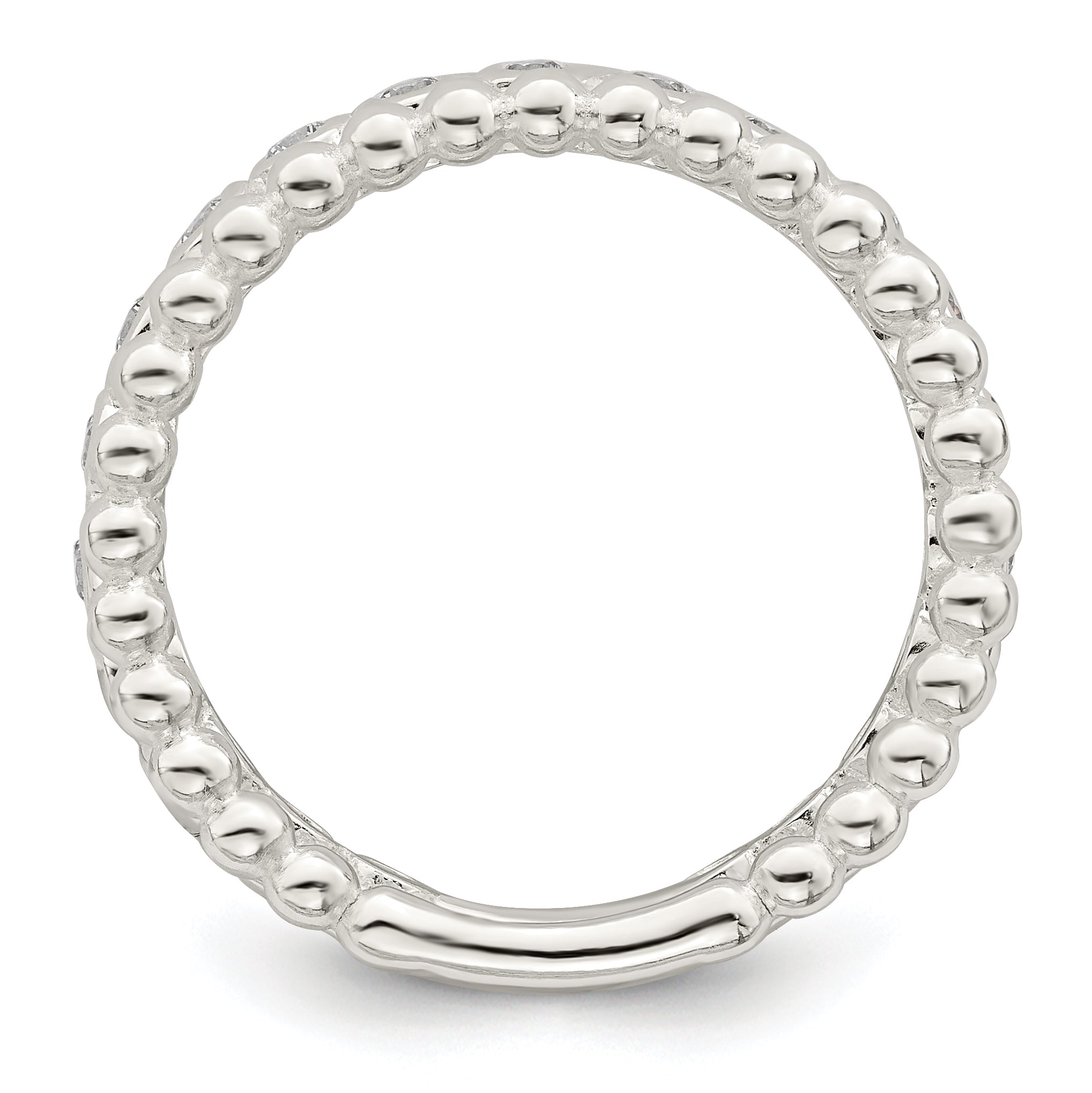 Sterling Silver Polished Cz Beaded Double Fancy Ring