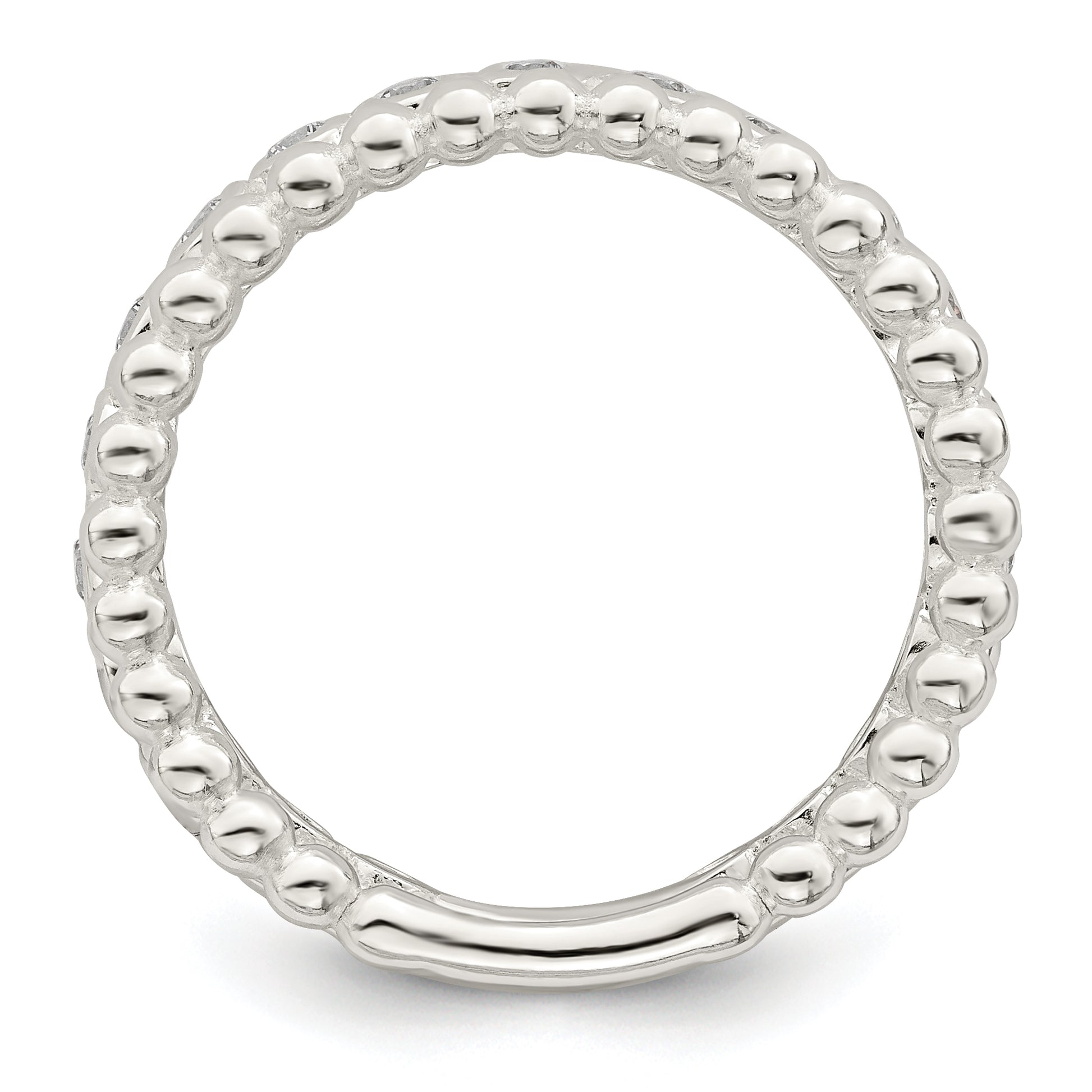 Sterling Silver Polished Cz Beaded Double Fancy Ring