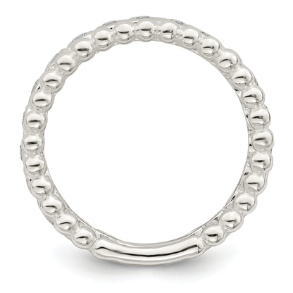 Sterling Silver Polished Cz Beaded Double Fancy Ring
