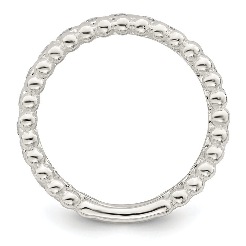 Sterling Silver Polished Cz Beaded Double Fancy Ring
