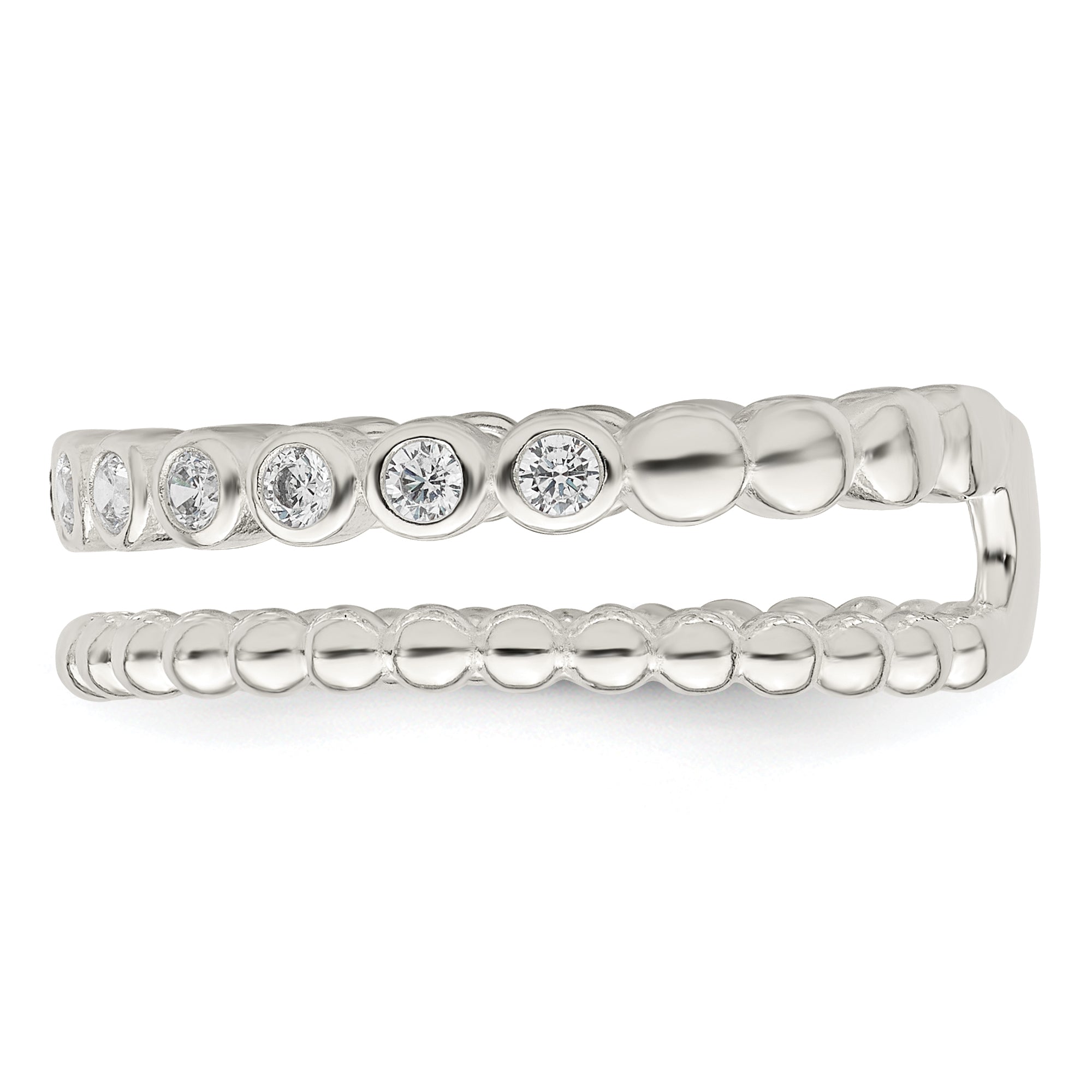 Sterling Silver Polished Cz Beaded Double Fancy Ring