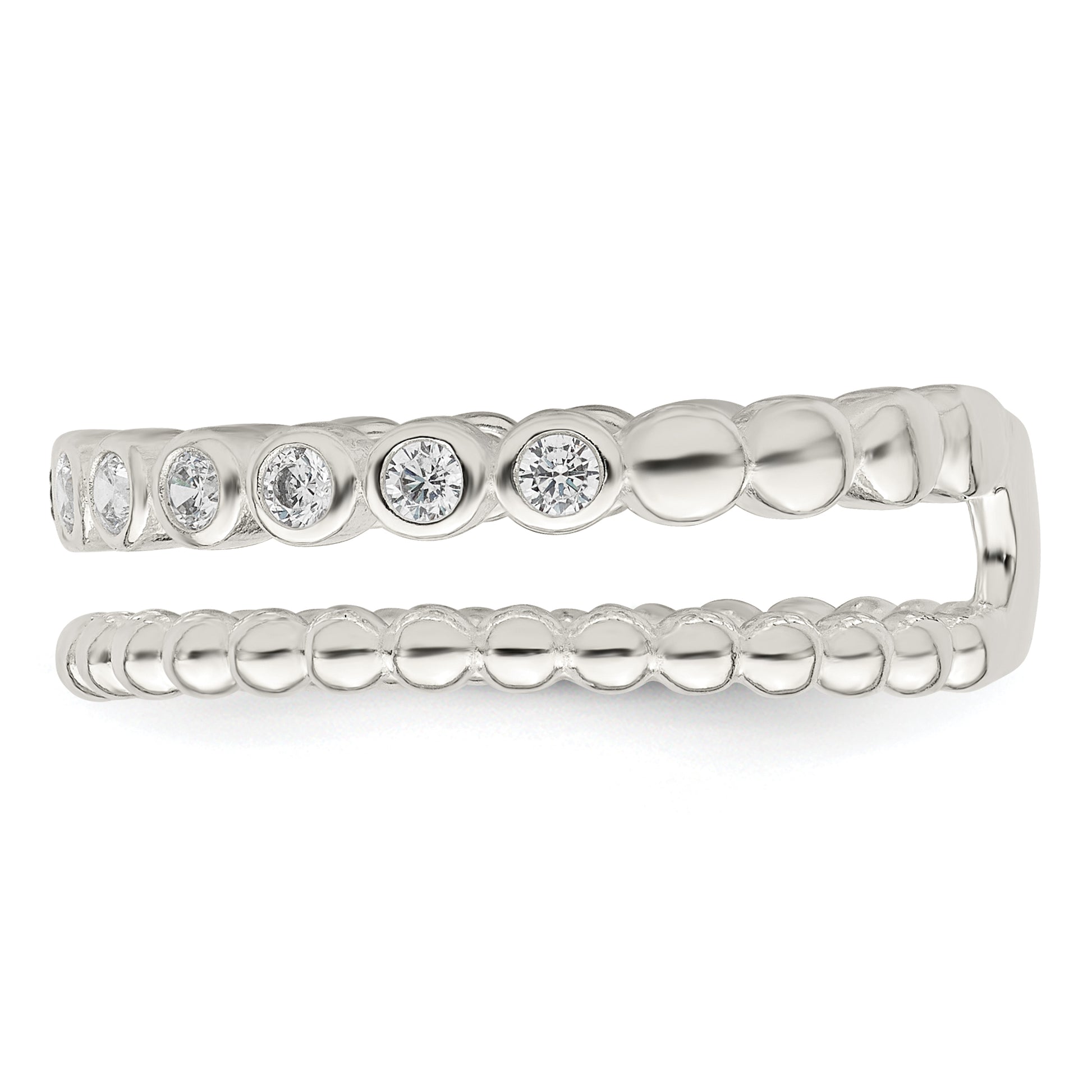 Sterling Silver Polished Cz Beaded Double Fancy Ring