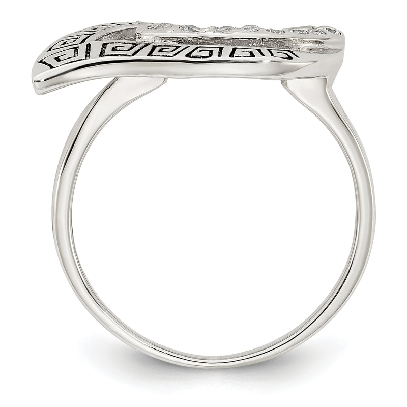 Sterling Silver Polished Cz Enameled Greek Key Ring