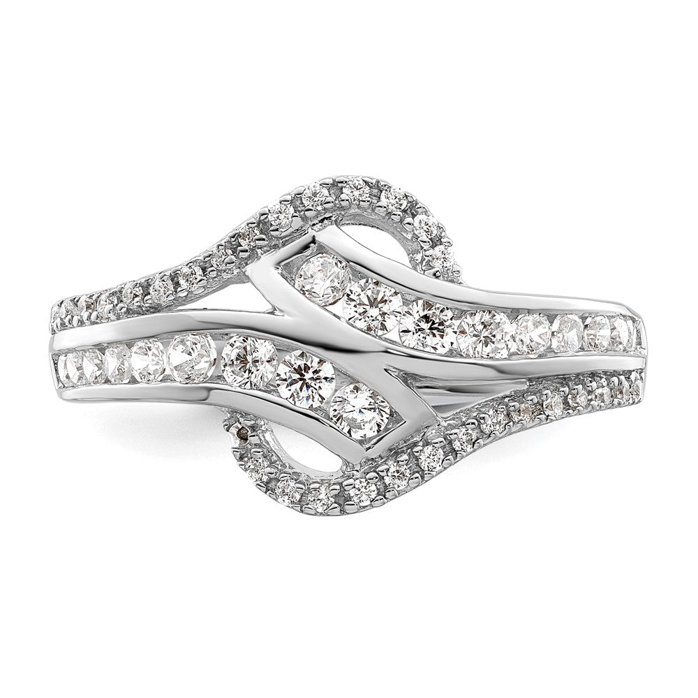 Sterling Silver Rhodium Plated Twist Cz Ring