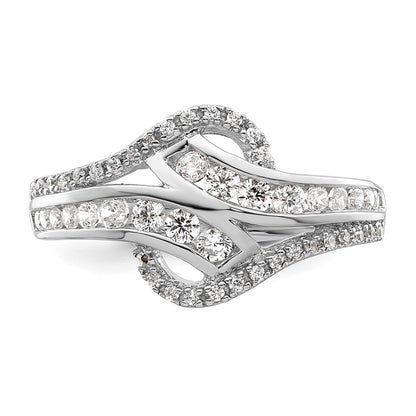 Sterling Silver Rhodium Plated Twist Cz Ring