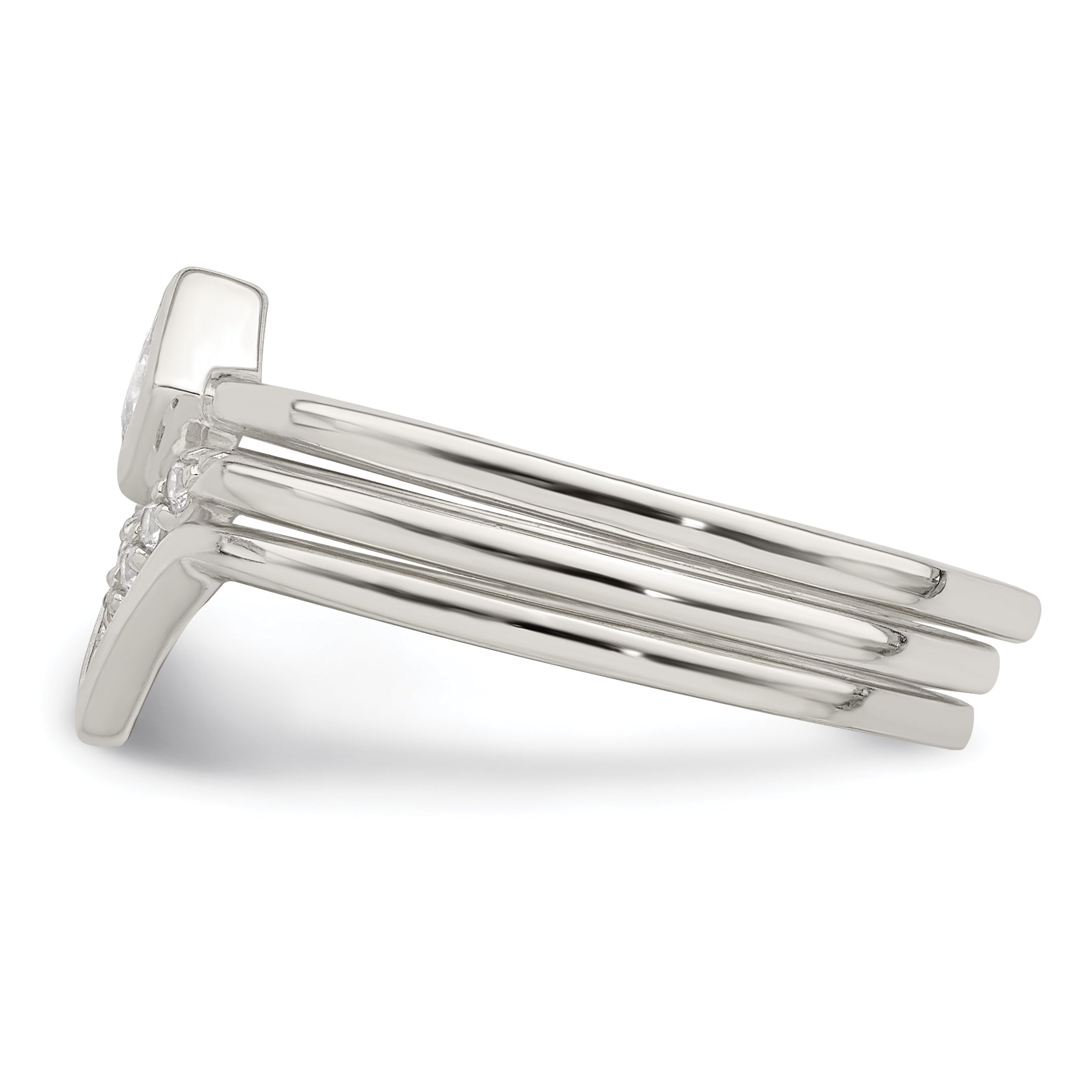 Sterling Silver Polished Square Cz 3 Ring Set