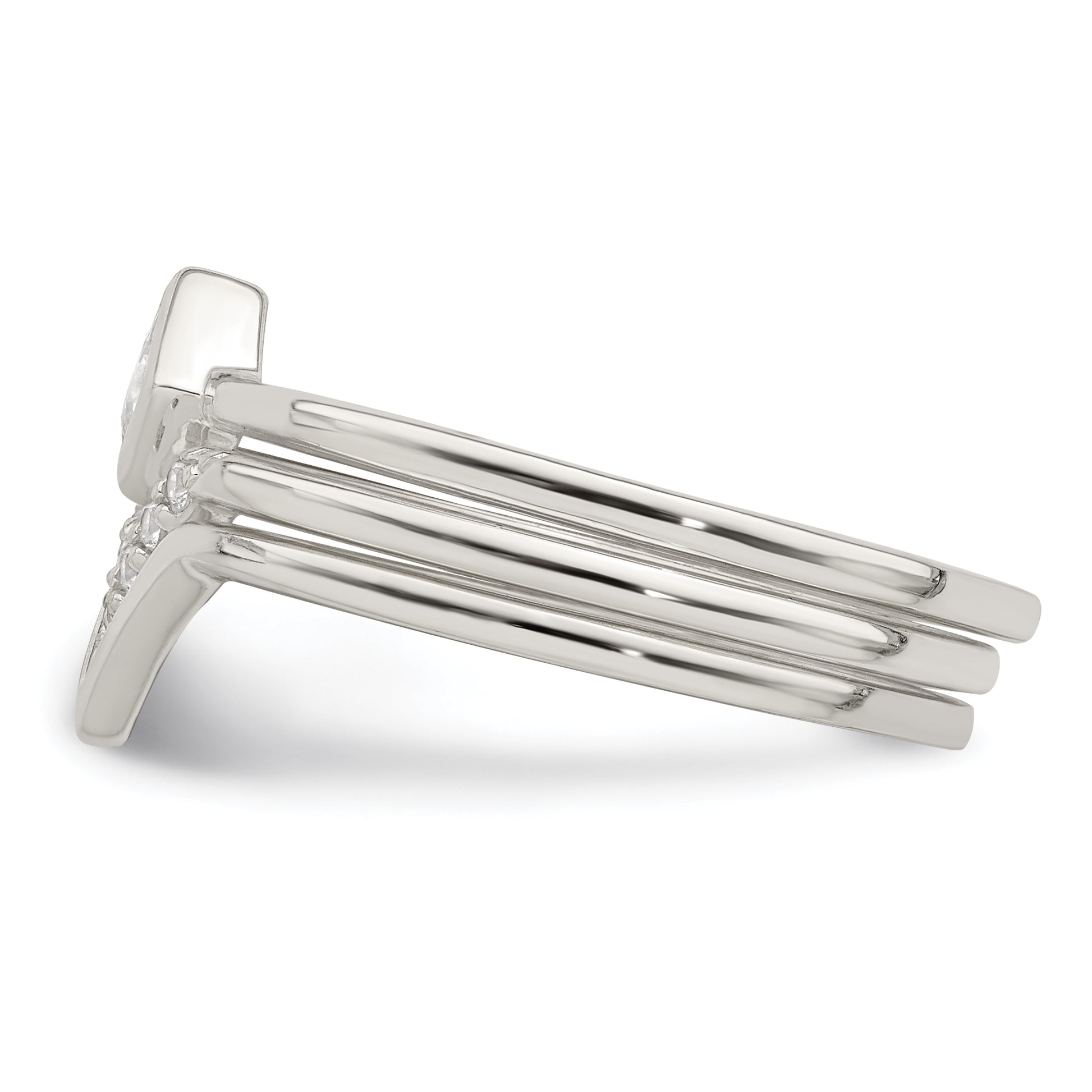 Sterling Silver Polished Square Cz 3 Ring Set
