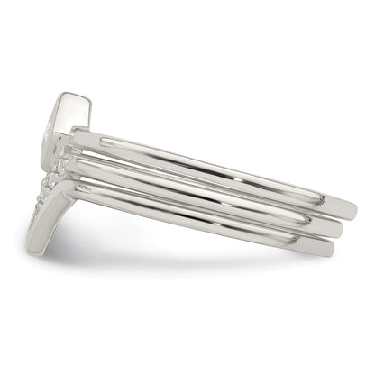 Sterling Silver Polished Square Cz 3 Ring Set