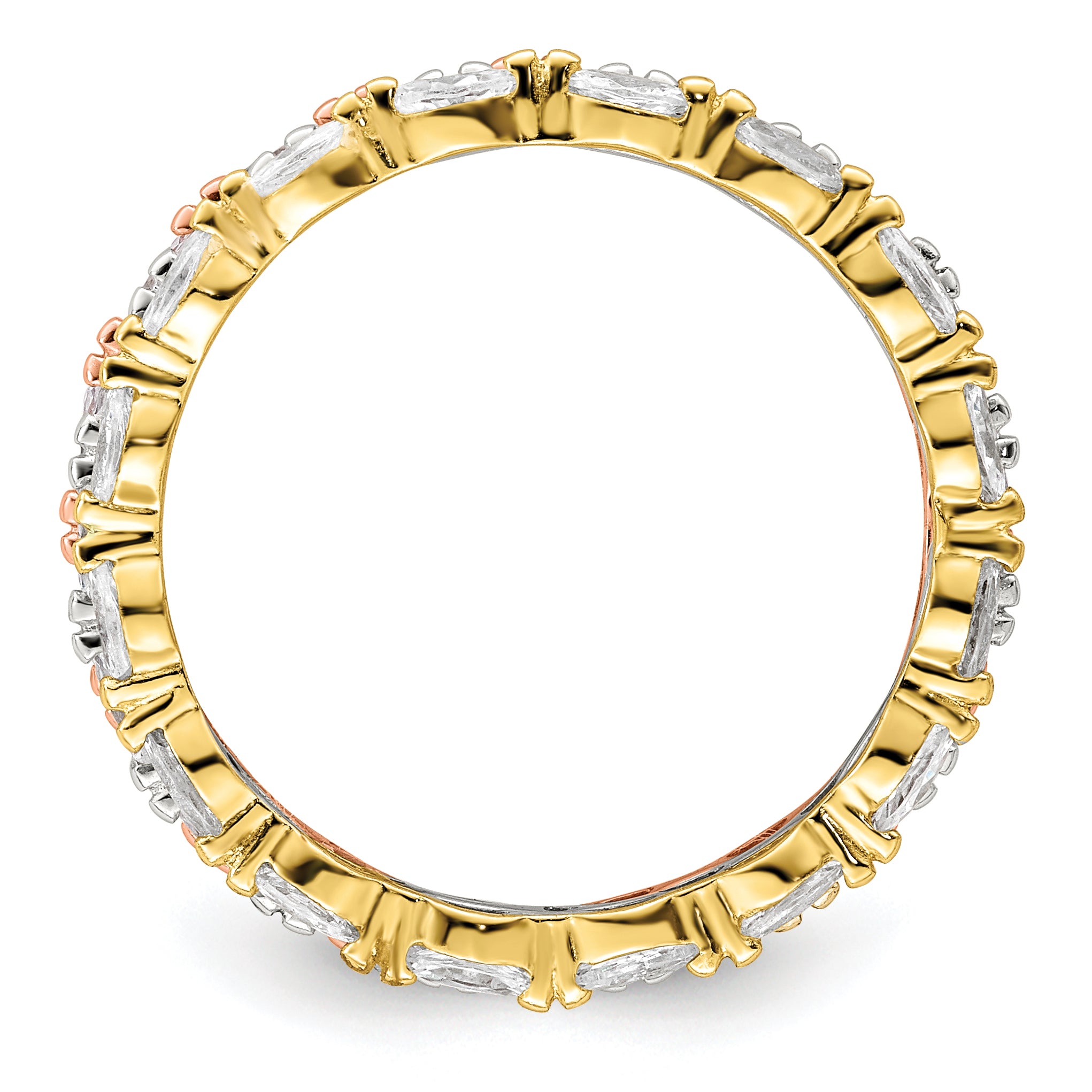 Sterling Silver Rose & Gold Tone Marquise Cz Eternity 3 Ring Set
