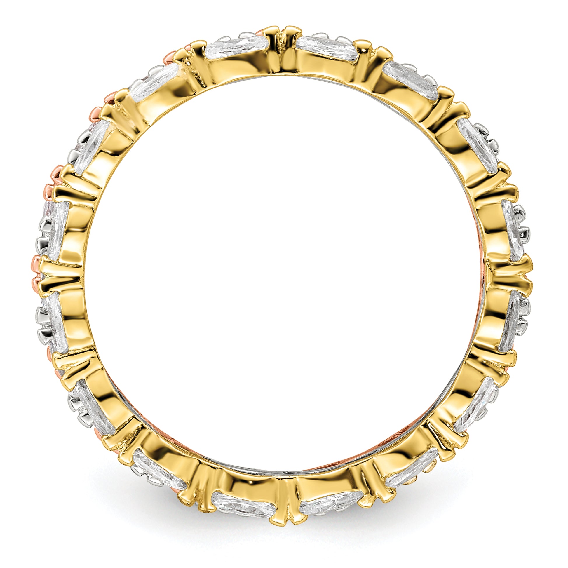 Sterling Silver Rose & Gold Tone Marquise Cz Eternity 3 Ring Set