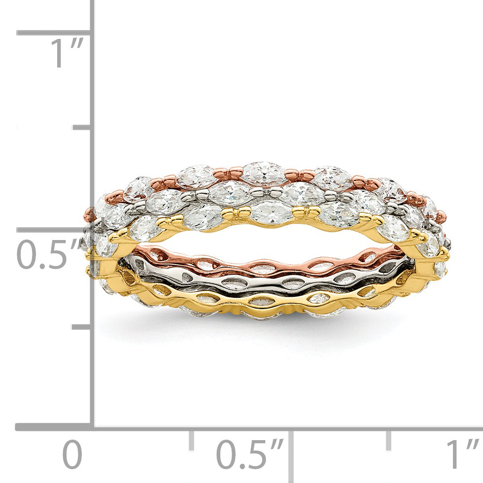 Sterling Silver Rose & Gold Tone Marquise Cz Eternity 3 Ring Set