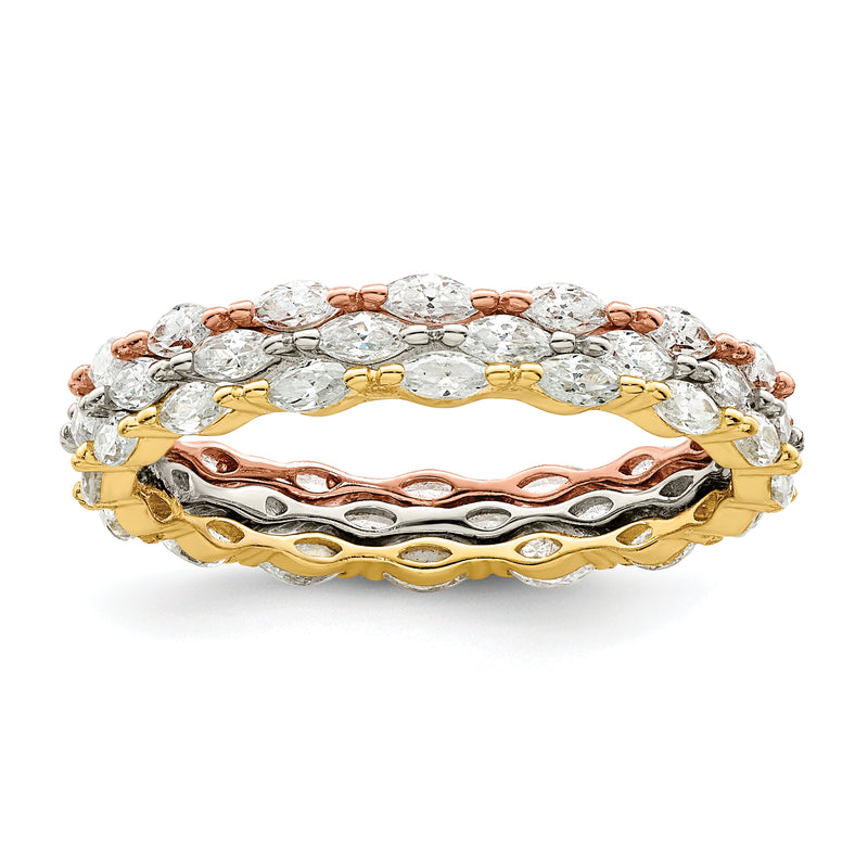 Sterling Silver Rose & Gold Tone Marquise Cz Eternity 3 Ring Set