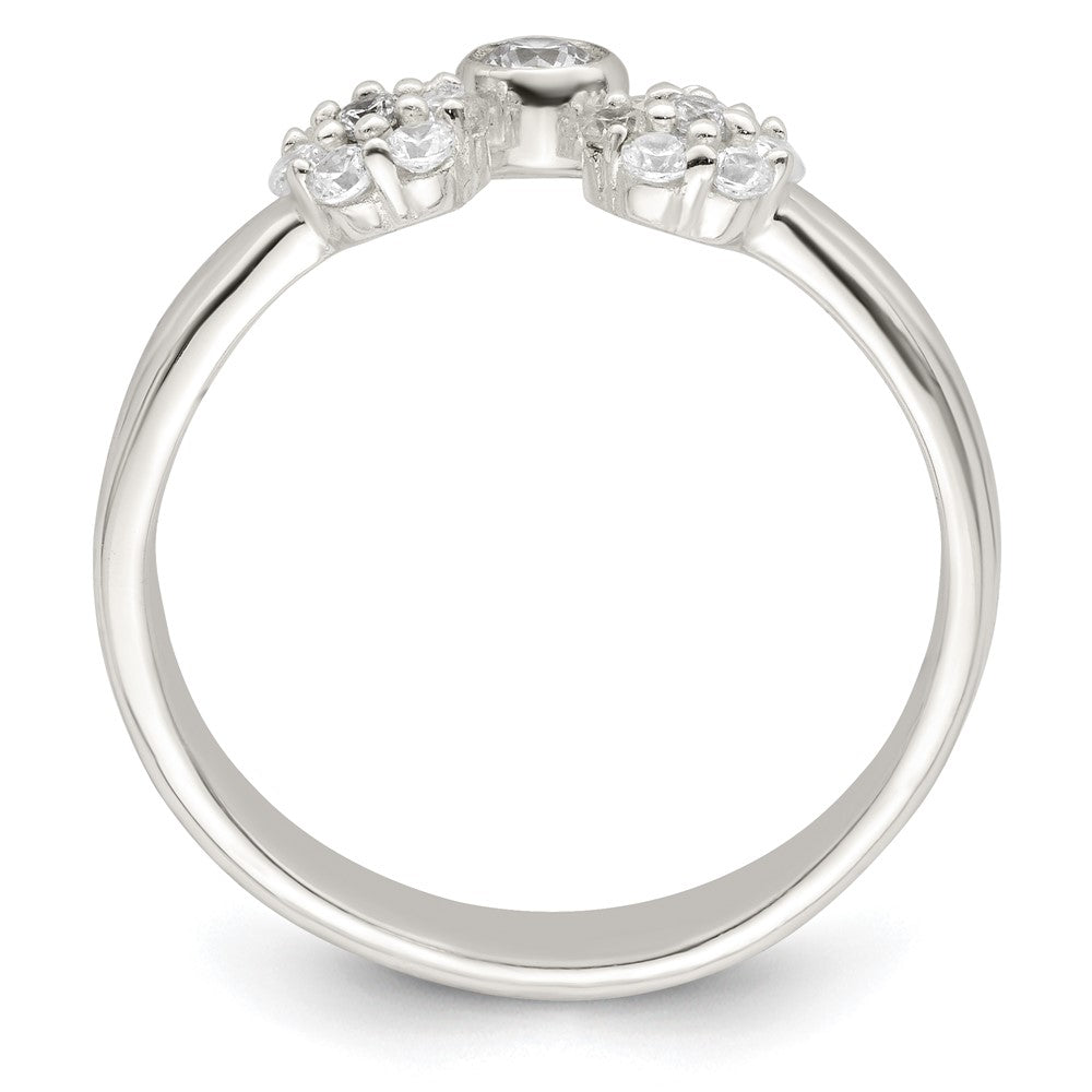 Sterling Silver Bezel Cz And Floral Ring Set (Size 8 Only)