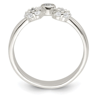 Sterling Silver Bezel Cz And Floral Ring Set (Size 8 Only)