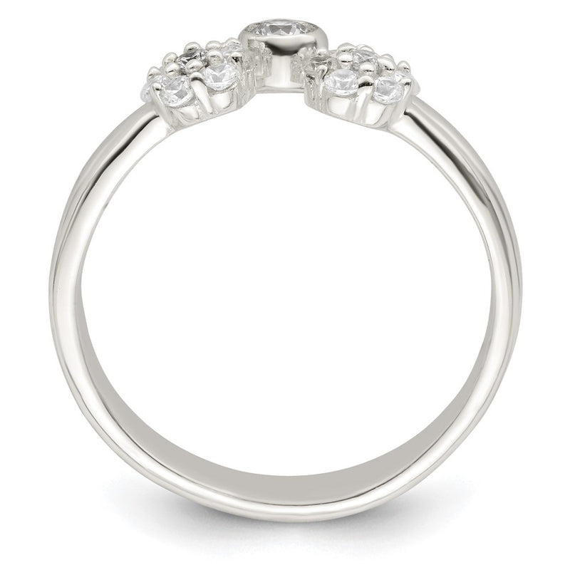 Sterling Silver Bezel Cz And Floral Ring Set (Size 8 Only)