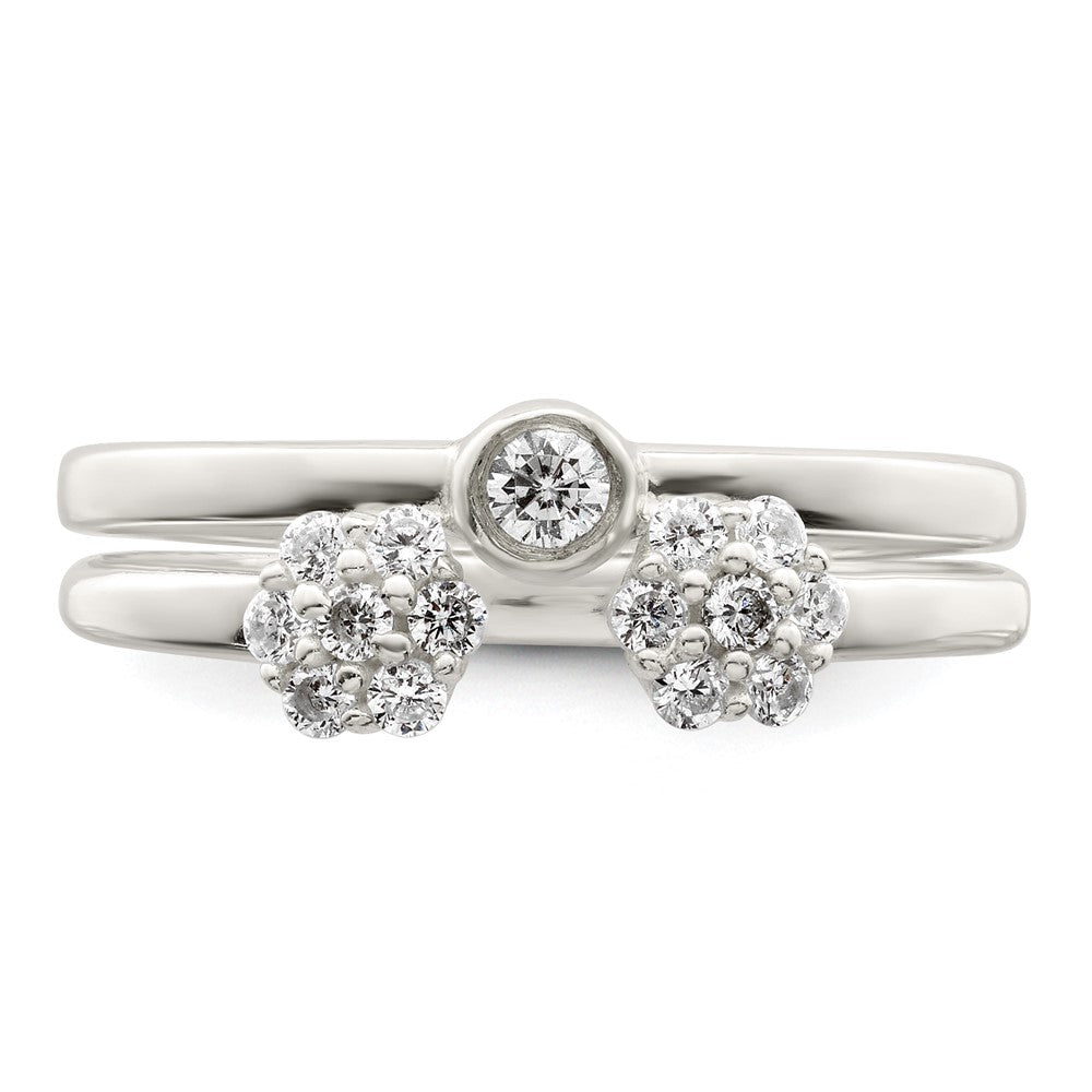 Sterling Silver Bezel Cz And Floral Ring Set (Size 8 Only)