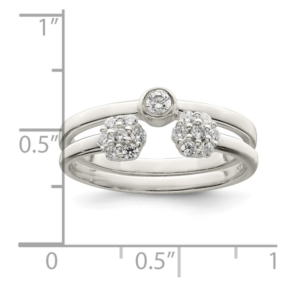 Sterling Silver Bezel Cz And Floral Ring Set (Size 8 Only)